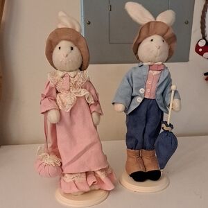 Source Unknown Pink and Blue Bunny Couple Figurines